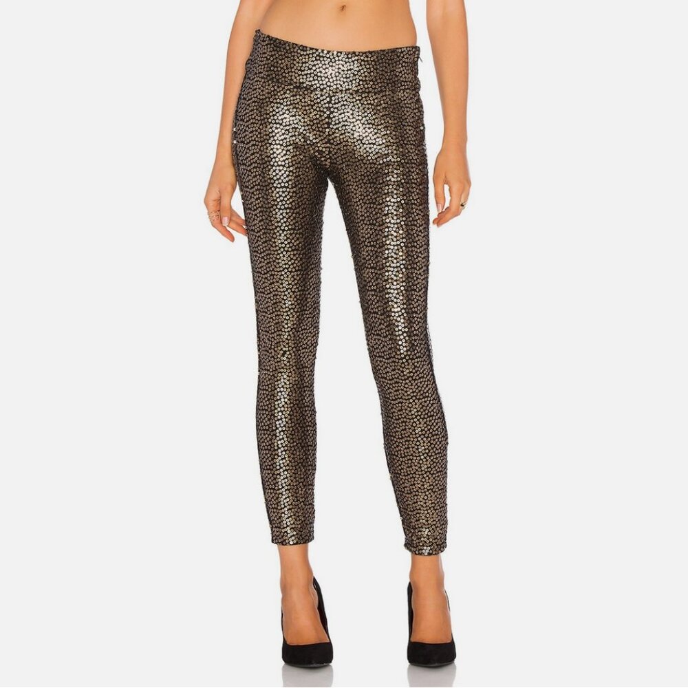 Amuse Society Gold Dust Black Gold Sequin Skinny Pants